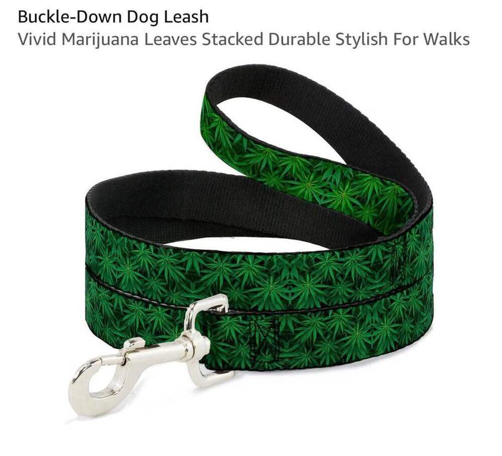 Buckle-Down Dog Leash Vivid Marijuana Leaves Stacked Durable Stylish For Walks